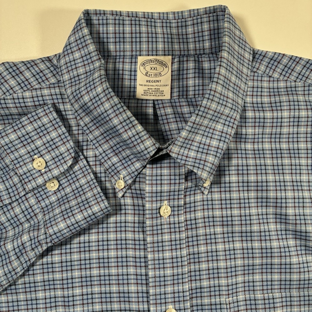Brooks Brothers Regent Oxford Shirt‎ 2XL Blue Plaid Non Iron Supima